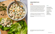 Penguin Random House LLC's Skinnytaste High Protein cookbook featuring a Chilled Shrimp Salad with Eggs recipe, ideal for healthy, protein-rich meals.