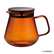 HARIO USA - HARIO Colors Glass Coffee and Tea Server, 600ml: Amber, featuring a heatproof glass body, built-in mesh infuser, and a single-piece handle.