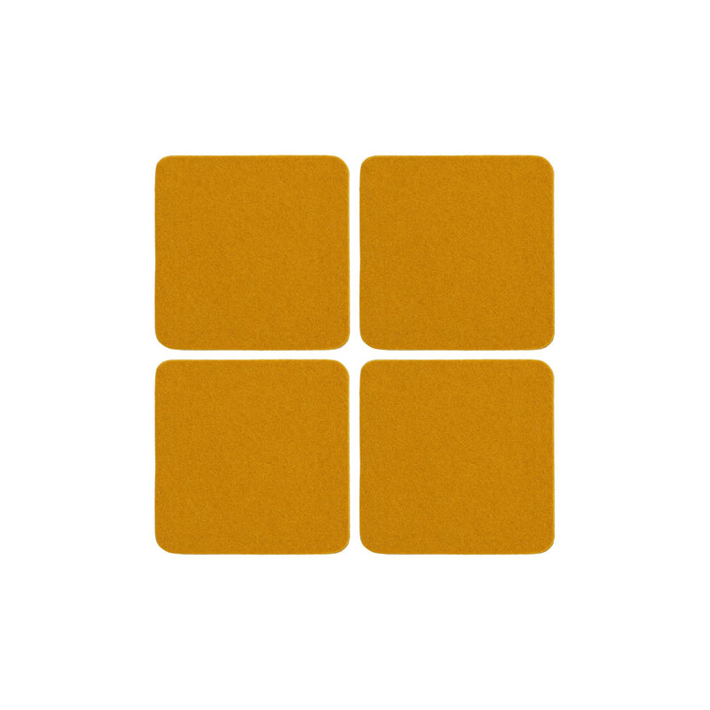Graf Lantz - Bierfilzl Merino Wool Felt Square Coaster Solid 4 Pack: Turmeric; close-up of yellow square coasters, crafted from thick merino wool.