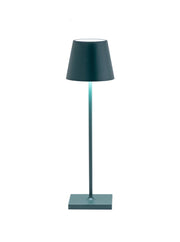 Zafferano America - Poldina Pro Cordless Lamp: Rust, a sleek metal lamp with a conical shade and flat base, offering cordless, dimmable LED lighting.