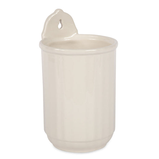 Sir|Madam Fluted Wall Crock, a versatile off-white ceramic canister with wall-mounting feature, ideal for utensils or as a charming wall vase.