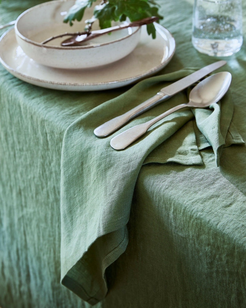 MagicLinen elegant linen tablecloth, 59 x 98 inches, with a simple seam finish, perfect for enhancing dining experiences at Athens Cooks kitchen store.