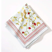 Caravan Home | 19 x 19 Fraises des Bois Blue Napkins Set of 6, featuring a handprinted floral design, ideal for elegant table settings.