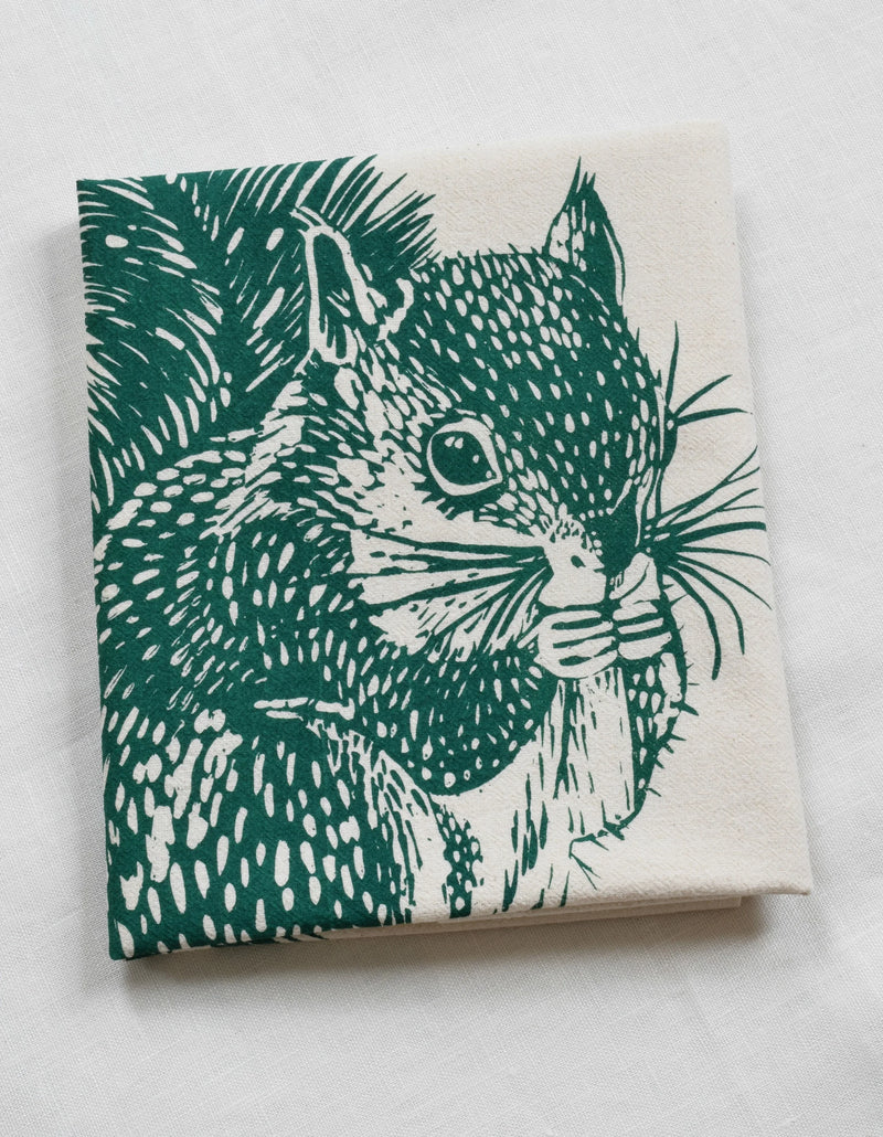 Hearth and Harrow | Organic Cotton Squirrel Tea Towel in Grey - Woodland Animal