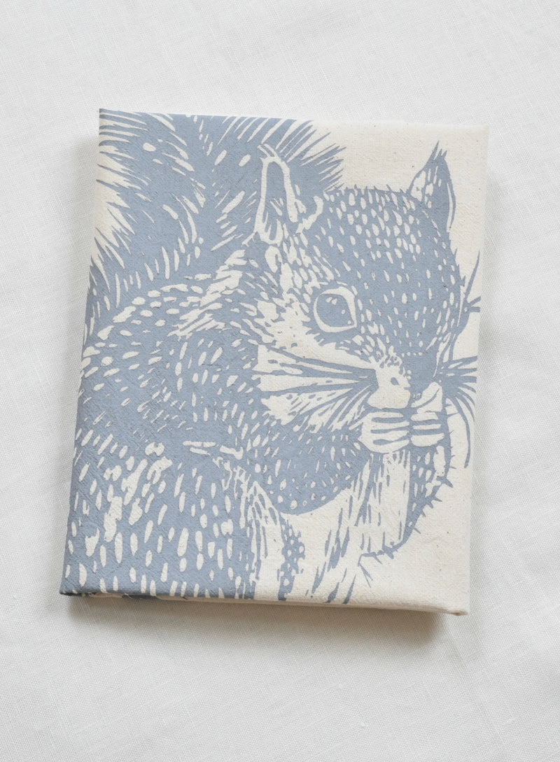 Hearth and Harrow | Organic Cotton Squirrel Tea Towel in Grey - Woodland Animal
