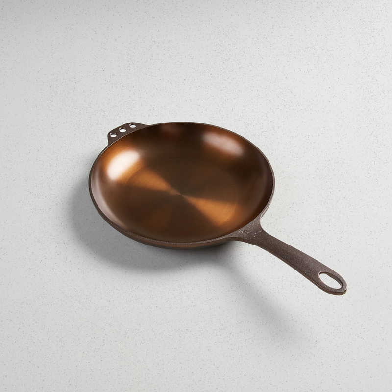 Smithey No. 10 Chef Skillet with curved sides and long handle