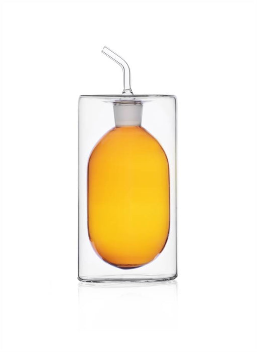 Ichendorf | Cilindro Color Oil Bottle, Amber: A handcrafted, double-walled glass vessel with a precision spout and stopper, ideal for preserving and pouring olive oil.
