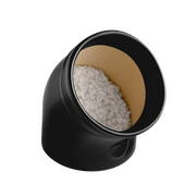 Emile Henry | The Salt Pig: A sleek black container filled with coarse white salt, designed for easy access and clump-free seasoning in your kitchen.