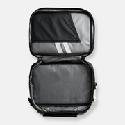 PlanetBox Rover-Launch Carry Bag - Black Currant, featuring a striped inner lining, mesh pocket, and elastic straps, ideal for transporting lunch essentials.