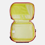 PlanetBox Rover & Launch Carry Bag, Traffic Jam, featuring a lined interior with mesh pocket and elastic loops, ideal for organizing small glass containers for meals.