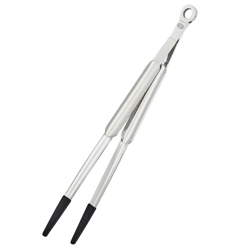 Rösle | Fine Tongs W Silicone Tips 9 Inches: Stainless-steel tongs with black silicone tips and locking ring, ideal for cooking, roasting, and serving, heat resistant up to 220°C/428°F.