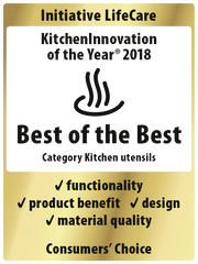 Rösle Fine Tongs with Silicone Tips, 9 Inches, awarded Kitchen Innovation of the Year 2018 for functionality, benefit, design, and quality; ideal for cooking and roasting.