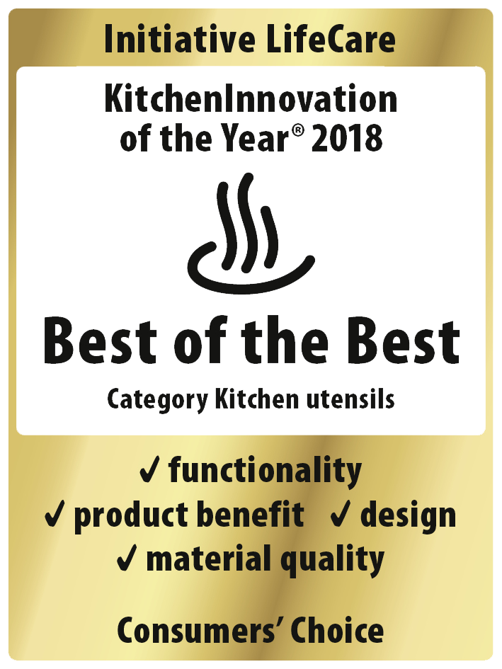 Rösle Fine Tongs with Silicone Tips, 9 Inches, awarded Kitchen Innovation of the Year 2018 for functionality, benefit, design, and quality; ideal for cooking and roasting.