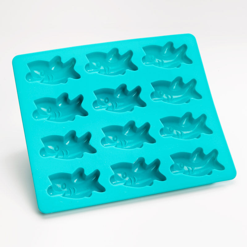 MOBI Shark Bites teal-blue silicone snack mold with twelve shark shapes