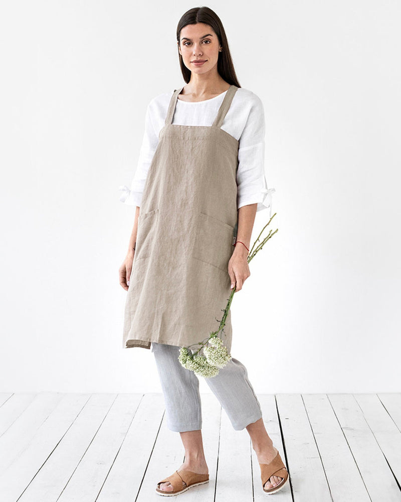 MagicLinen | Japanese Cross-Back Linen Apron, Natural, S/M