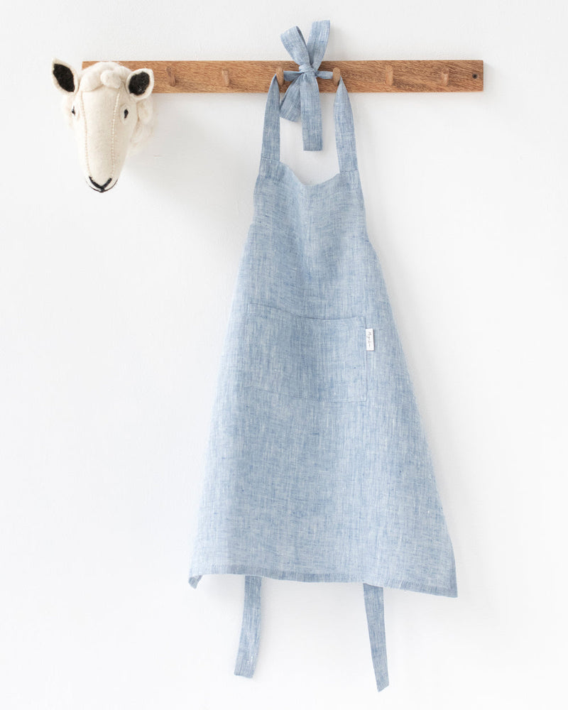 MagicLinen | Kids' Linen Apron, Blue Melange, Ages 4–7