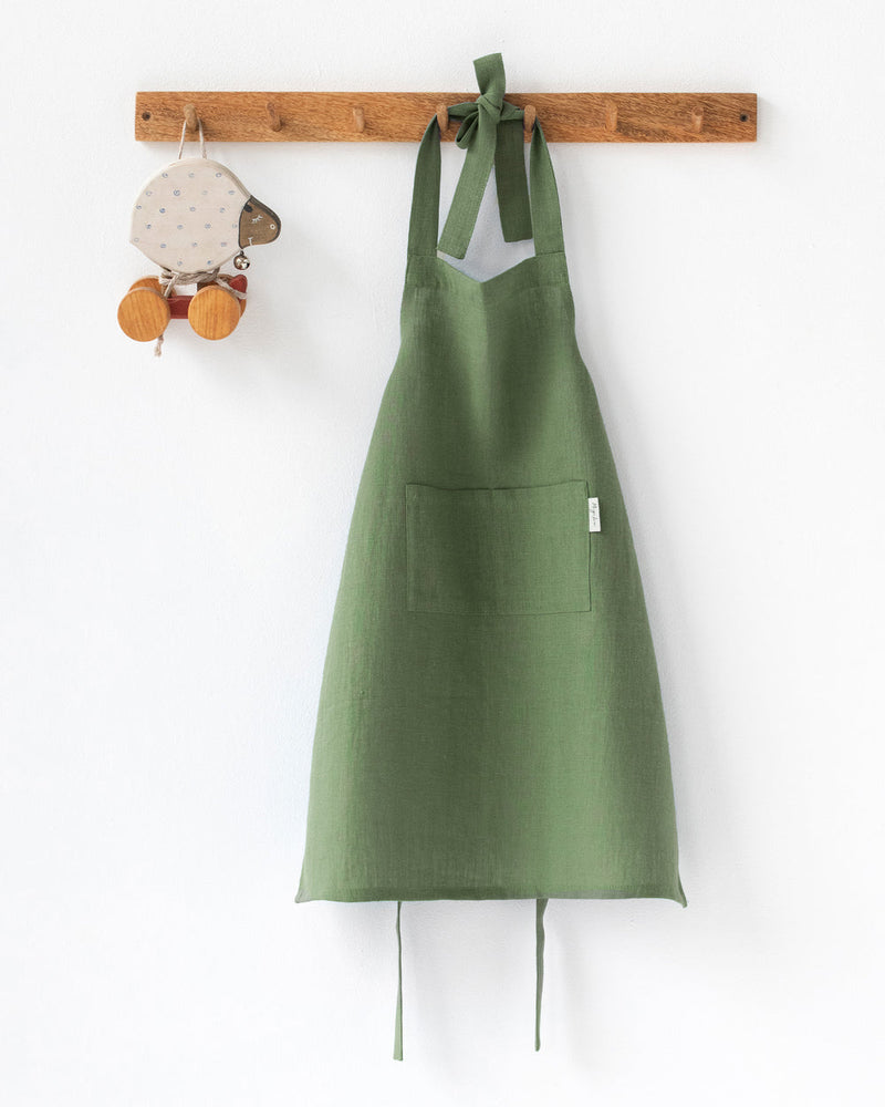 MagicLinen | Kids' Linen Apron, Forest Green, Ages 4–7
