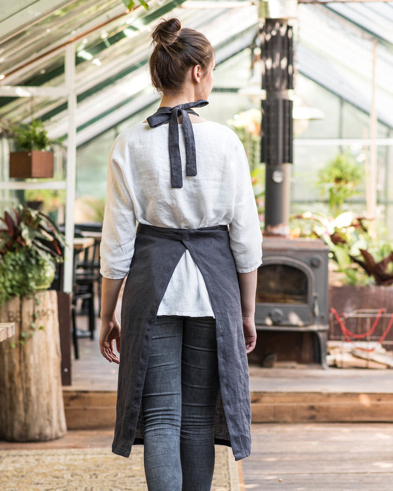 MagicLinen | Linen Bib Aprons, Charcoal Gray
