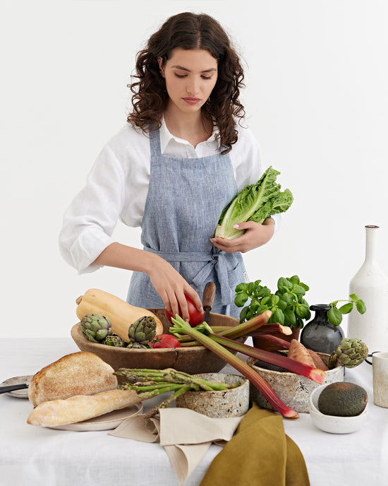 MagicLinen | Linen Bib Aprons - Blue Melange