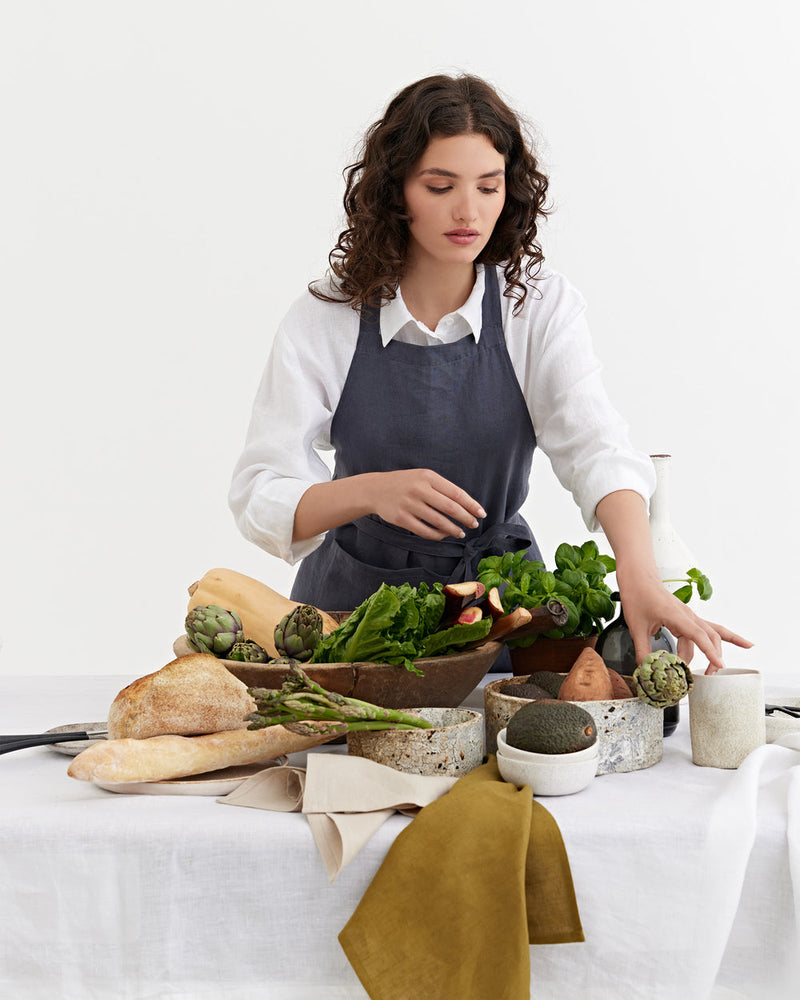 MagicLinen | Linen Bib Apron with Pockets, Charcoal Grey
