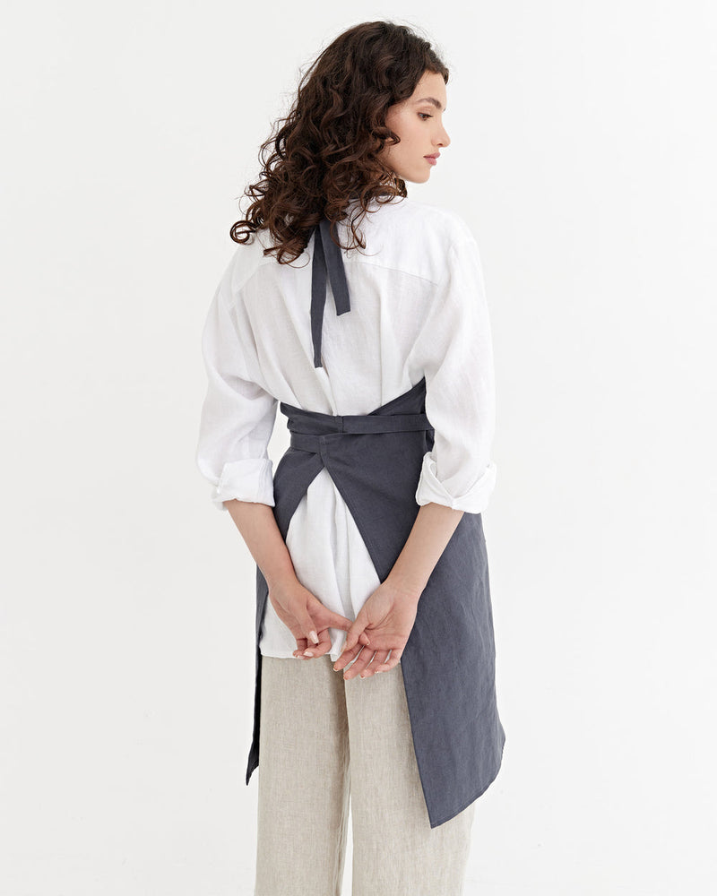 MagicLinen | Linen Bib Apron with Pockets, Charcoal Grey