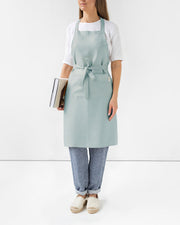 MagicLinen | Linen Bib Aprons - Dusty Blue, showcasing a durable, stone-washed linen apron with unisex fit, perfect for cooking and gardening enthusiasts.