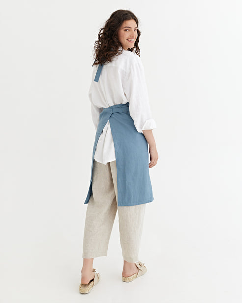 MagicLinen | Linen Bib Aprons, Gray Blue
