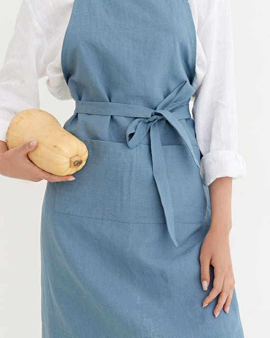 MagicLinen | Linen Bib Aprons, Gray Blue