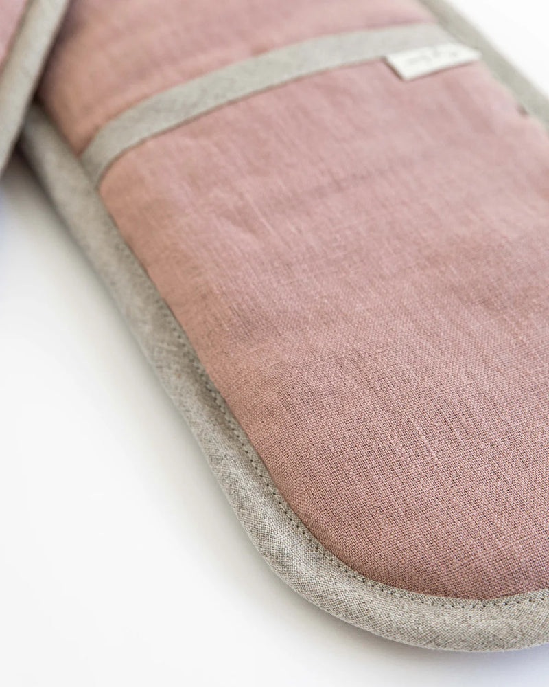 MagicLinen Double Oven Mitt in Natural Gingham, designed for full hand protection from heat, crafted from excess linen for eco-friendly kitchen use.