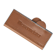 Messermeister Leather Magnetic Edge Guard, 4 inches, Brown; a slim, stitched leather pouch with magnetic closure for protecting paring knives.