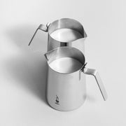 Bialetti | Milk Pitcher 50 Cl: Two stainless-steel frothing jugs with spouts and handles, ideal for heating and pouring milk froth for cappuccinos.
