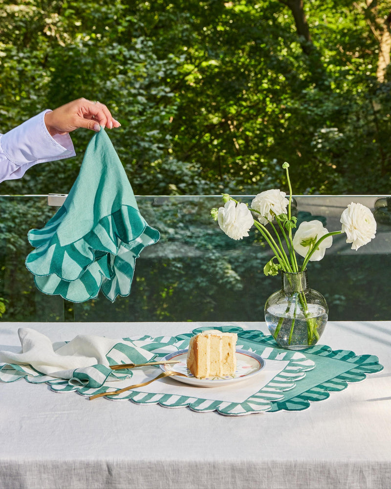 Misette | Fête Embroidered Linen Placemats in Blue/Green