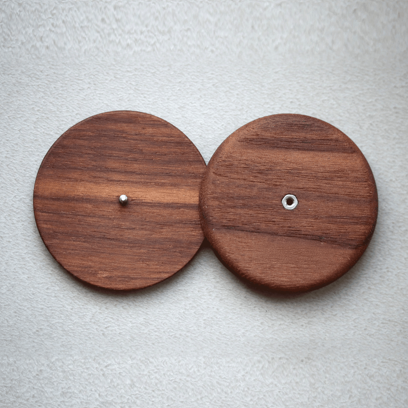 Wire Monkey | UFO Bread Journey Lame, featuring two wooden disks with metal connectors, designed for precision bread scoring with retractable blade safety.
