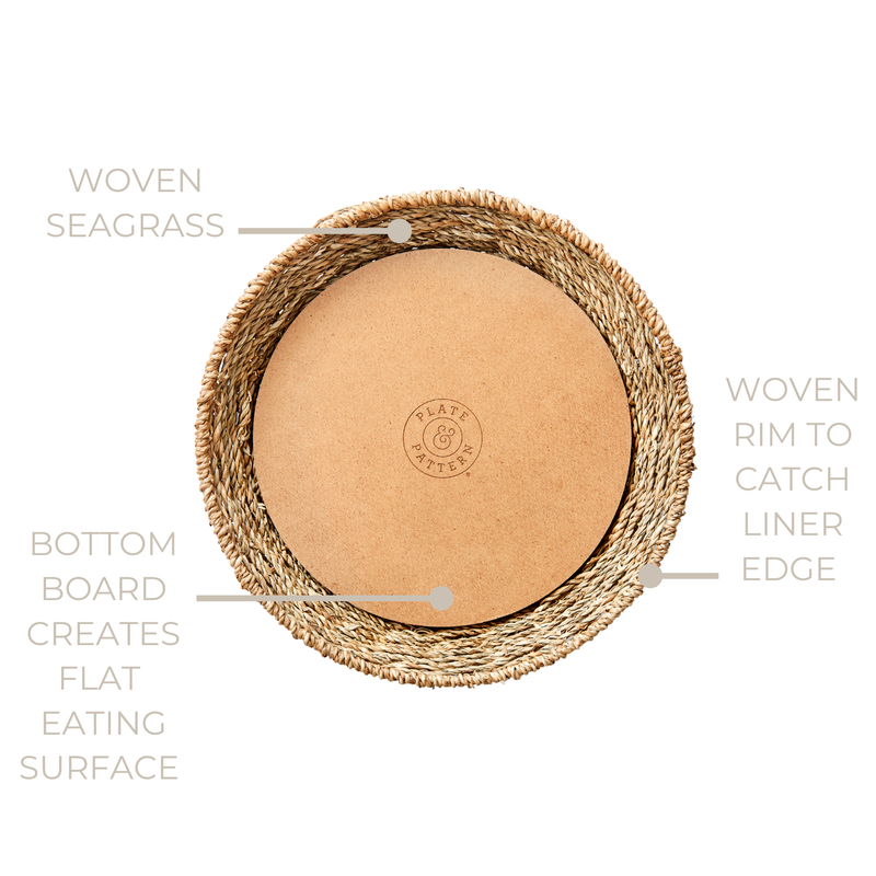 Seagrass Plate from Plate & Pattern, showcasing eco-friendly design with a wooden bottom, ideal for adding texture and warmth to dining décor.