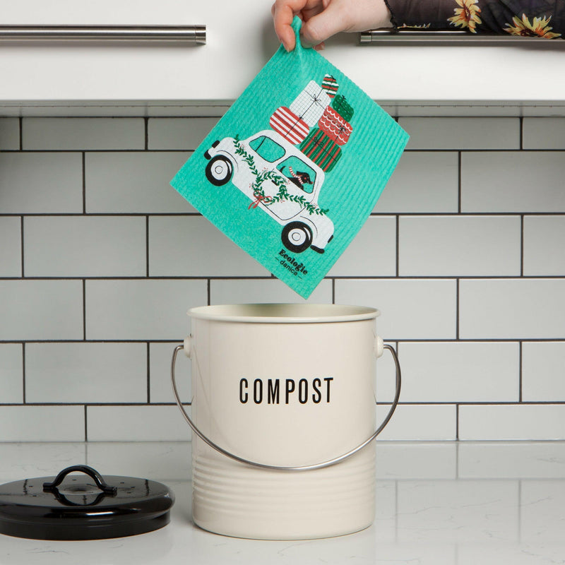 Ecologie | Holiday Swedish Sponge Cloths - Santa Paws: Compact, eco-friendly sponge cloth ideal for cleaning, made from cotton and cellulose, sourced from Swedish manufacturers, perfect for sustainable kitchen use.