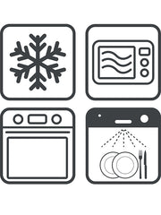 Peugeot | Appolia Tart Dish, Slate, ideal for perfect pies, features wide handles for safe oven removal, surrounded by icons of kitchen appliances: freezer, microwave, oven, dishwasher.