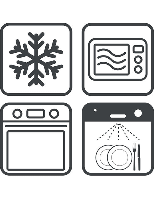 Peugeot | Appolia Rectangular Baking Dish, Ecru, with icons indicating its freezer, microwave, oven, and dishwasher safety. Ideal for even cooking and easy cleaning.