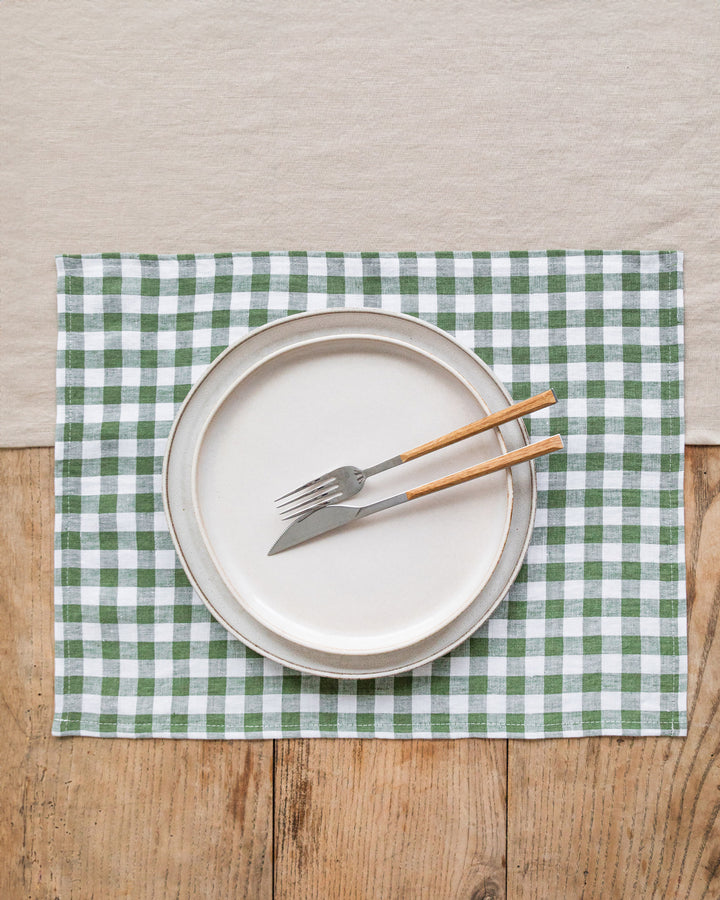 MagicLinen | Forest Green Gingham Linen Placemat