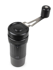 Peugeot | Presto Coffee Mill, 8 inches, featuring a crank handle, adjustable grind ring with preparation modes, and a cylindrical hopper for versatile coffee brewing.