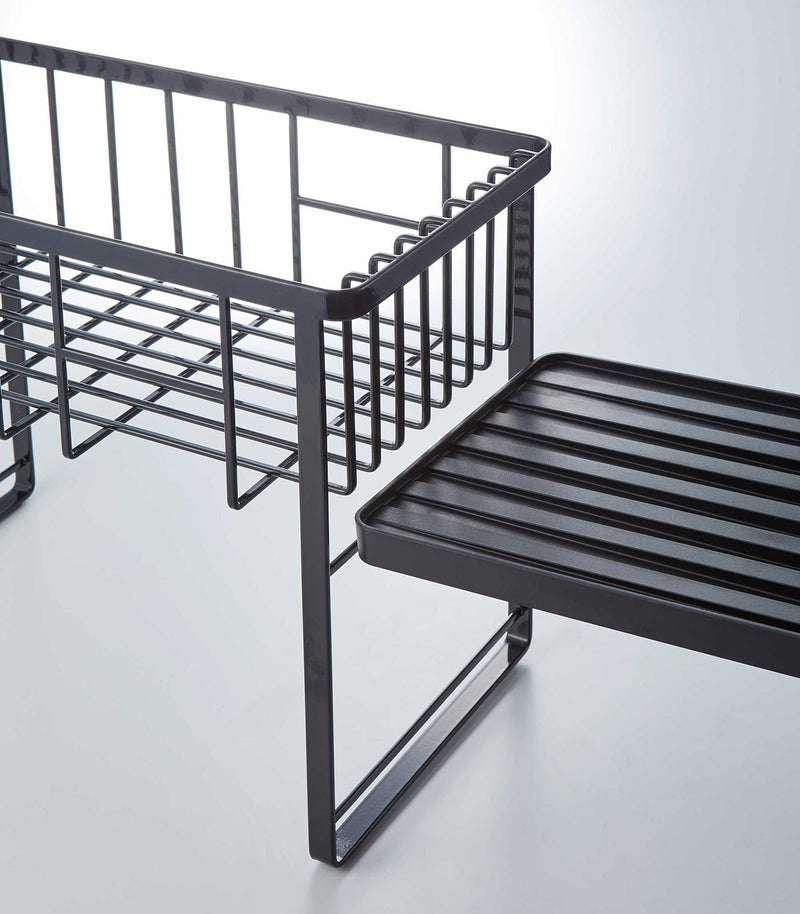 Yamazaki Home | Two-Tier Dish Rack with a wire-mesh basket and slatted tray, perfect for kitchen organization and maximizing drying space.