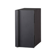 Yamazaki Home | Bread Box, Vertical, Steel, Black: A sleek, matte-black tower enclosure designed to keep baked goods fresh, with a hinged side for airflow and a magnetic closure.