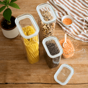 Pebbly | Square Glass Canisters Bamboo Lid 2-Pack 0.34Qt