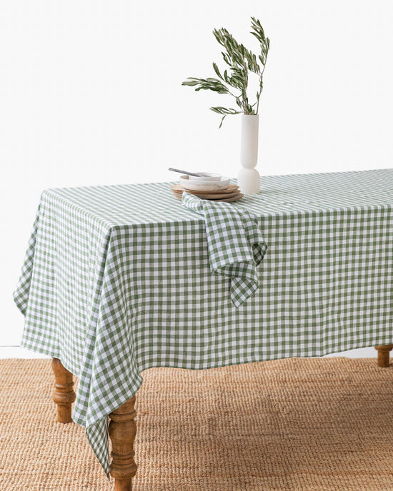 MagicLinen | Linen tablecloth in Forest green gingham : 59x59" / 150x150 cm