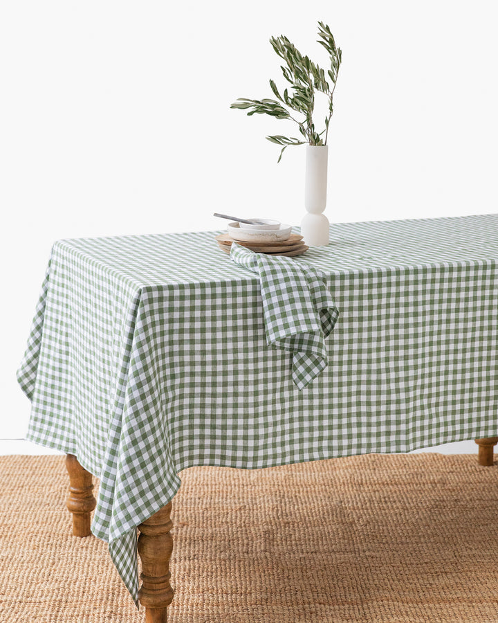 MagicLinen | Linen tablecloth in Forest green gingham : 59x59" / 150x150 cm