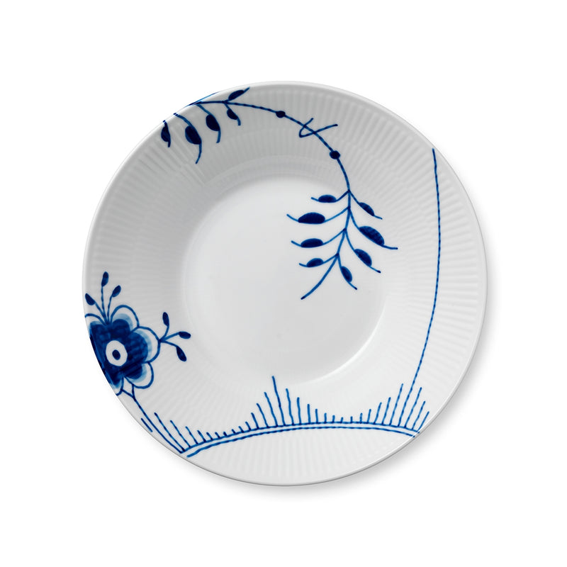 Royal Copenhagen | Blue Mega Deep Plate, 24cm, features hand-painted blue motifs on white porcelain with a ribbed rim, perfect for stylish serving.