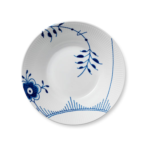 Royal Copenhagen | Blue Mega Deep Plate, 24cm, features hand-painted blue motifs on white porcelain with a ribbed rim, perfect for stylish serving.