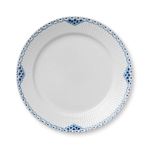 Royal Copenhagen | Princess Plate, 27cm: A white, fluted ceramic dinner plate with hand-painted blue scallop-and-dot rim, ideal for elegant dining or serving.
