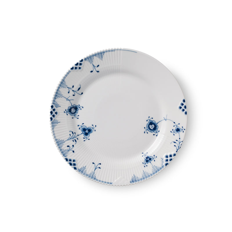 Royal Copenhagen Blue Elements Plate, 19cm, featuring hand-painted blue floral motifs on a white porcelain surface with scalloped fluted rim, perfect for elegant lunch settings.