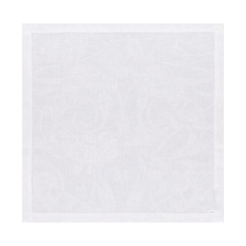 Le Jacquard Francais | Tivoli Napkin, White: A refined white linen napkin with a subtle paisley pattern, featuring mitered corners, embodying timeless elegance and superior European craftsmanship.