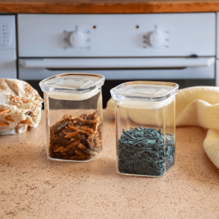 Pebbly | Square Glass Canister Bamboo Lid 0.9Qt